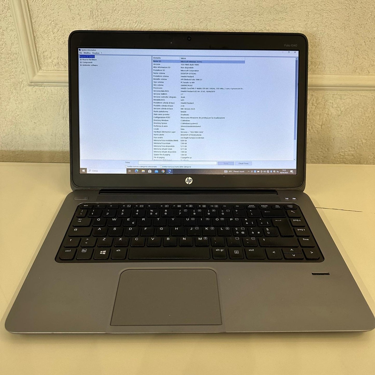 HP FOLIO 1040 G1 I7-4600U RAM 8GB SSD 256GB DISPLAY 14” WIN 10P