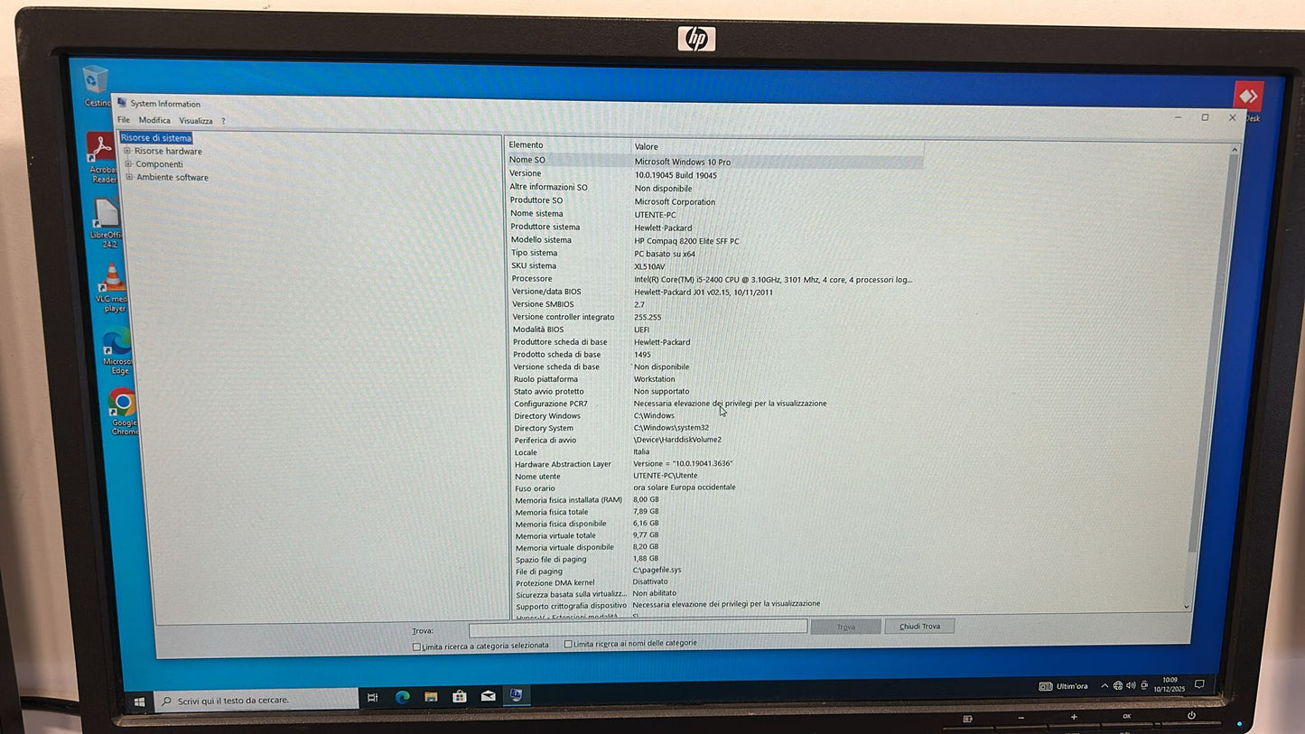 PC DESKTOP HP 8200 I5-2400 RAM 8GB SSD 128 W10 LIBRE