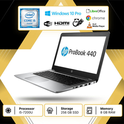 HP Probook 440 G4, Pc Portatile Notebook Intel Core i5-7200U, Display FHD da 14", RAM 8Gb, SSD 256Gb, Pacchetto Libre Office W10P