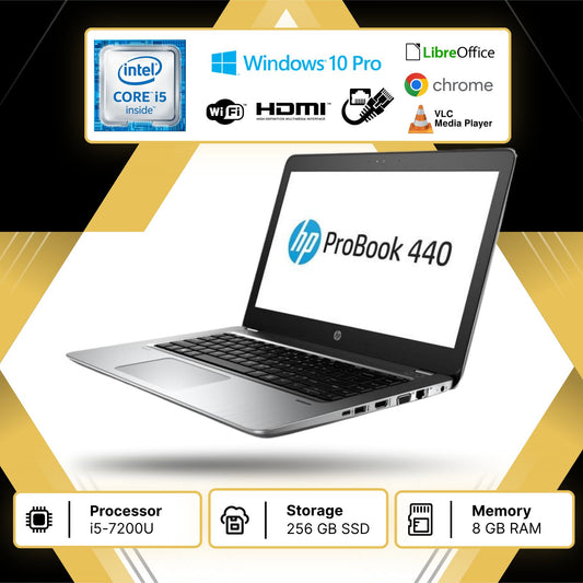 HP Probook 440 G4, Pc Portatile Notebook Intel Core i5-7200U, Display FHD da 14", RAM 8Gb, SSD 256Gb, Pacchetto Libre Office W10P