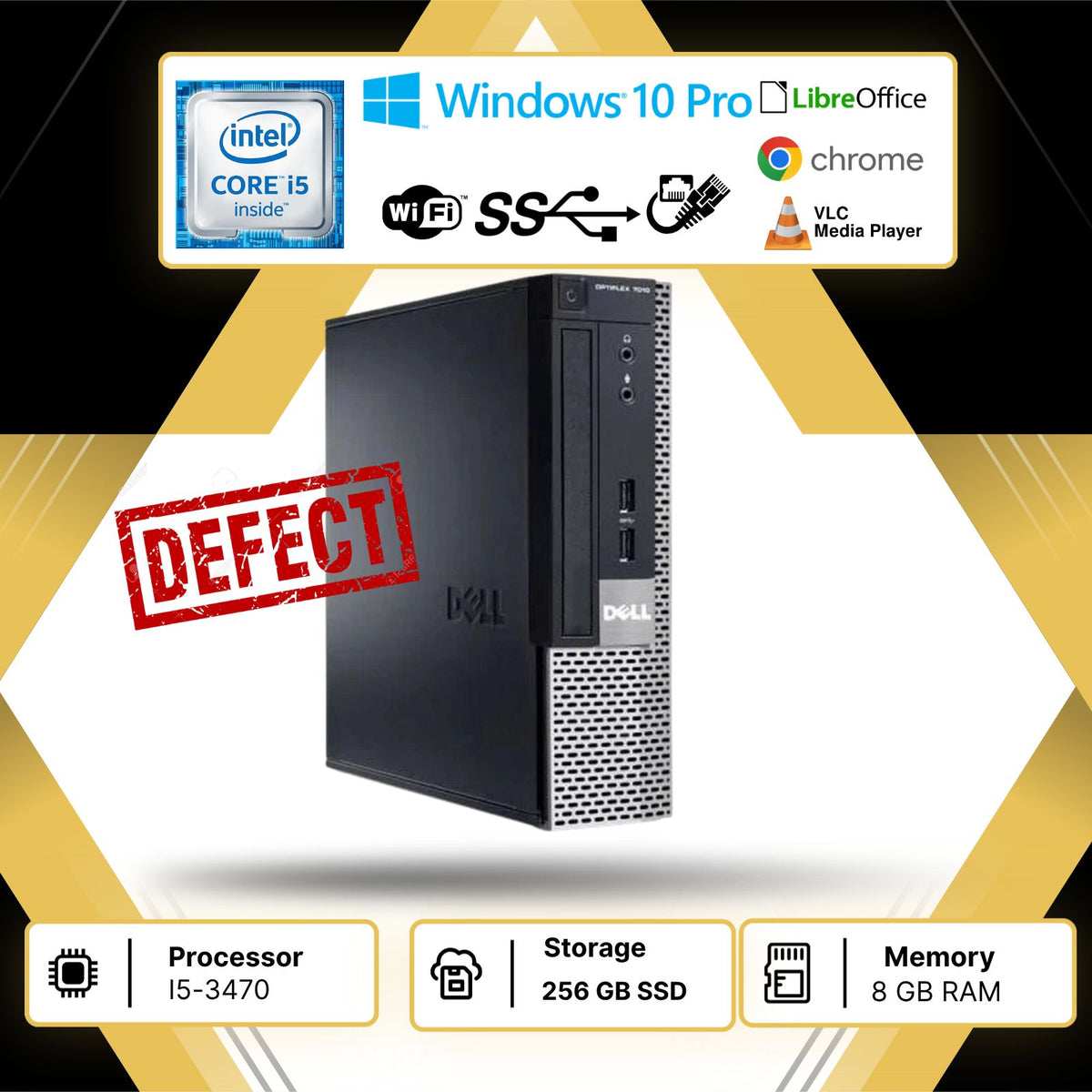 PC DESKTOP MINI RICONDIZIONATO DELL 7010 MINI I5-3470 RAM 8GB SSD 256GB WIN10