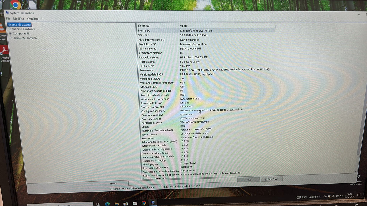 HP 800 G3  I5 -6500  MEMORIA RAM 16GB; SSD 512GB   SISTEMA OPERATIVO  WINDOWS 10PRO CON PACCHETTO LIBRE INCLUSO