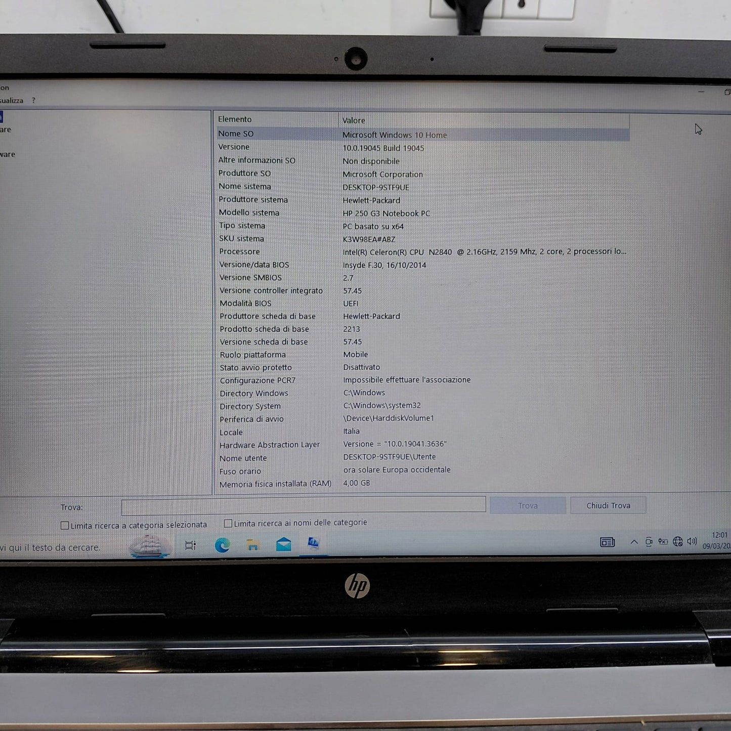 Notebook Pc Portatile HP 250 G3 15.6" N2840 Ram 4GB SSD 256GB Win10  usato