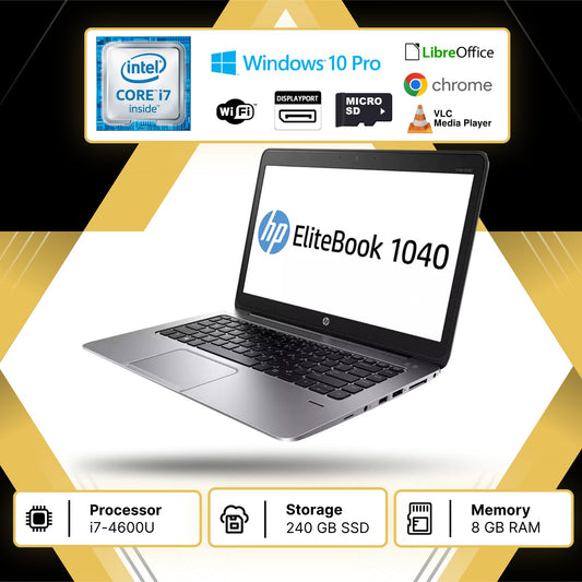 HP Elitebook Folio, 1040 G1 Notebook Pc portatile Pronto All'uso, Display 14", Intel Core i7, Ram 8GB, SSD 240GB, Pacchetto Libre Office W10P