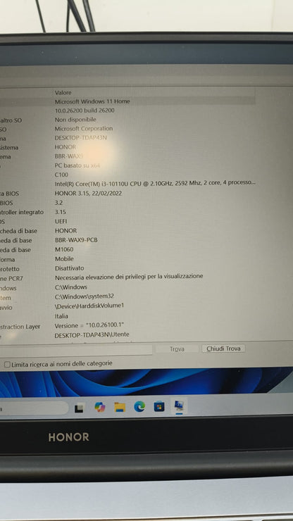 Notebook Pc Portatile Honor 15,6" I3-10110uU Ram 8GB SSD 256GB Win11 Pro usato