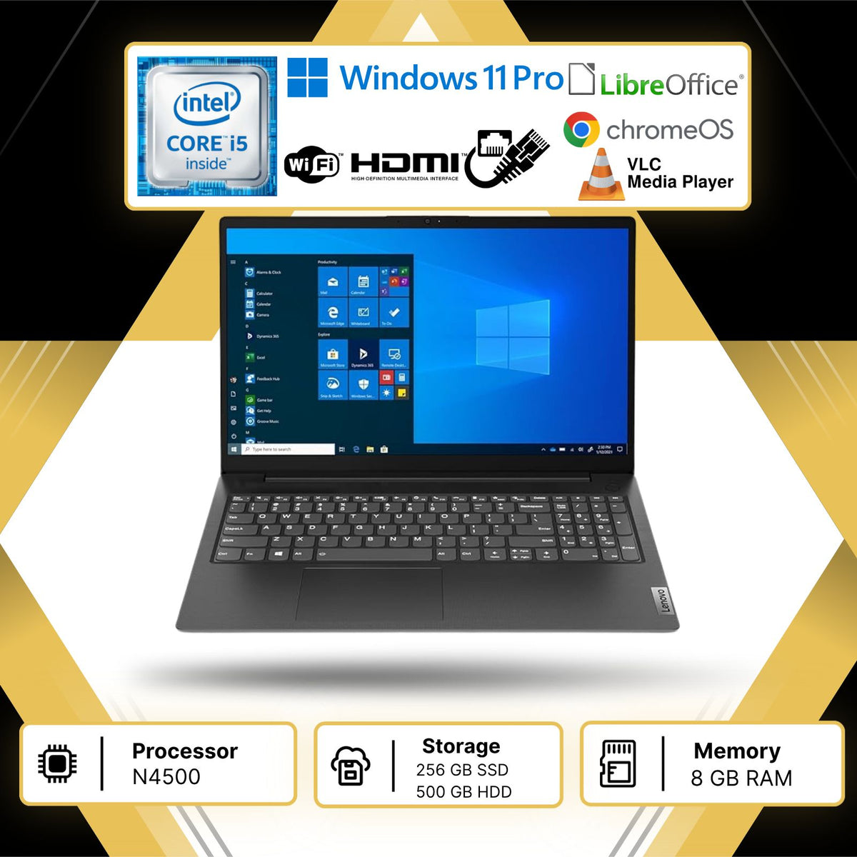 LENOVO V15 15.6"  N4500 RAM 8GB; SSD 756GB WIN 11 PRO LIBBRE