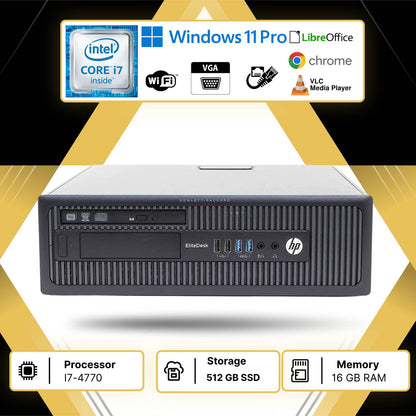 HP 800 G1  I7-4770  MEMORIA RAM 16GB; SSD 512GB   SISTEMA OPERATIVO  WINDOWS 11PRO CON PACCHETTO LIBRE INCLUSO GRADO A
