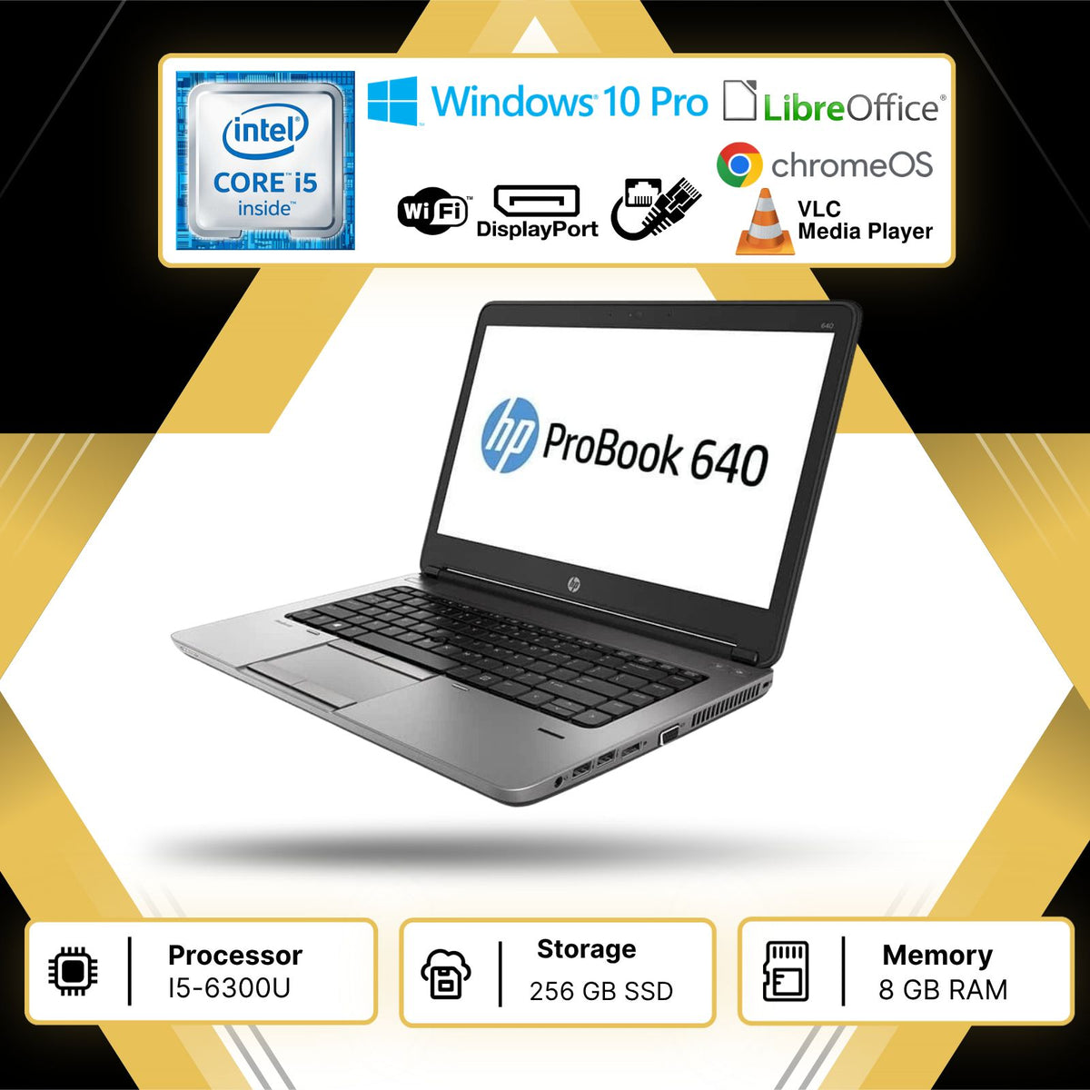 PC PORTATILE NOTEBOOK RICONDIZIONATO HP 640 G2 I5-6300E RAM 8GB SSD 256GB WIN 10