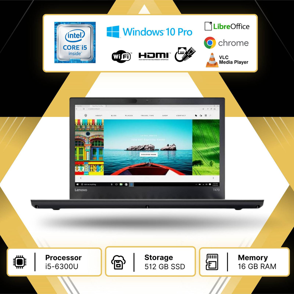 LENOVO T470 I5-6300U RAM 16GB;SSD 512GB DISPLAY  14” WIN 10P