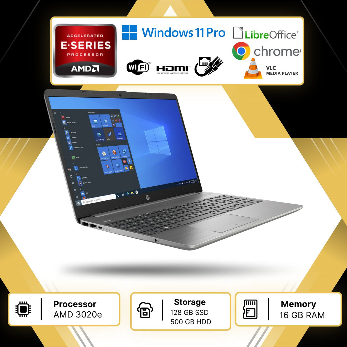 HP 255 G8 AMD 3020e SILVER RAM 16GB;SSD 128GB HDD 500GB DISPLAY 15.6" WIN 11P