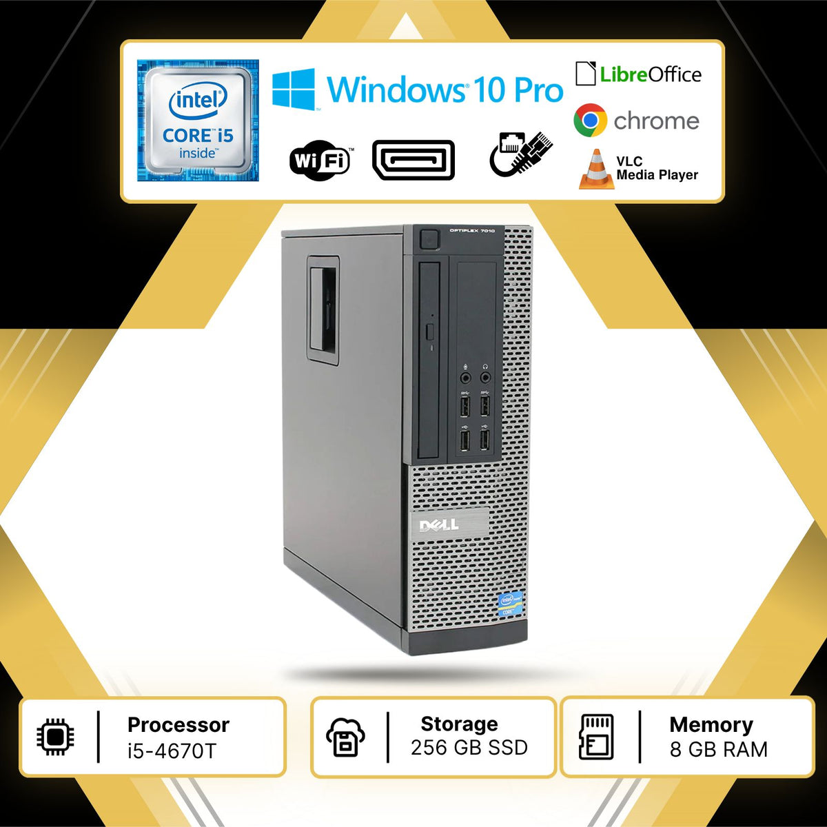 Pc Computer Desktop Dell 7010 i5 4670t RAM 8GB SSD 256GB Win 10pro