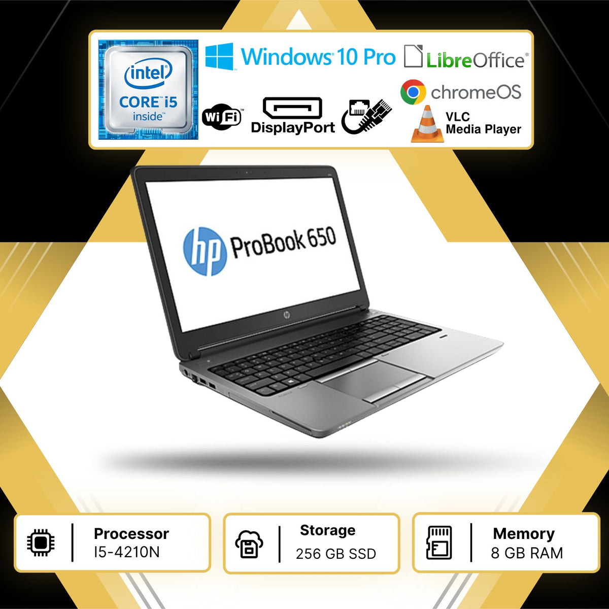 PC PORTATILE NOTEBOOK RICONDIZIONATO HP 650 G1 I5-4210N RAM 8GB SSD 256GB WIN10