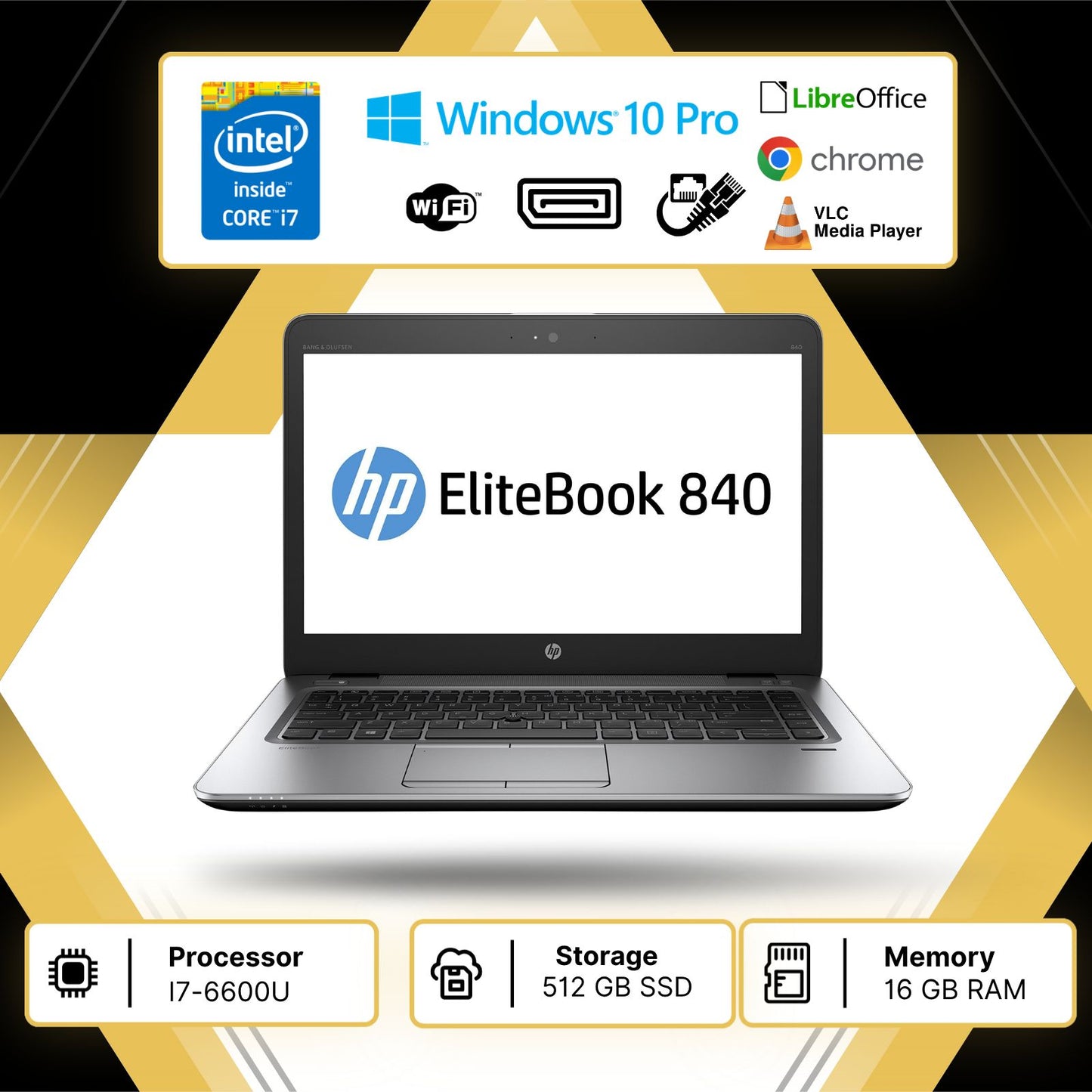 Notebook Pc Portatile hp 840 g3 15" i7 6600u Ram 16GB SSD 512GB Win10 Pro