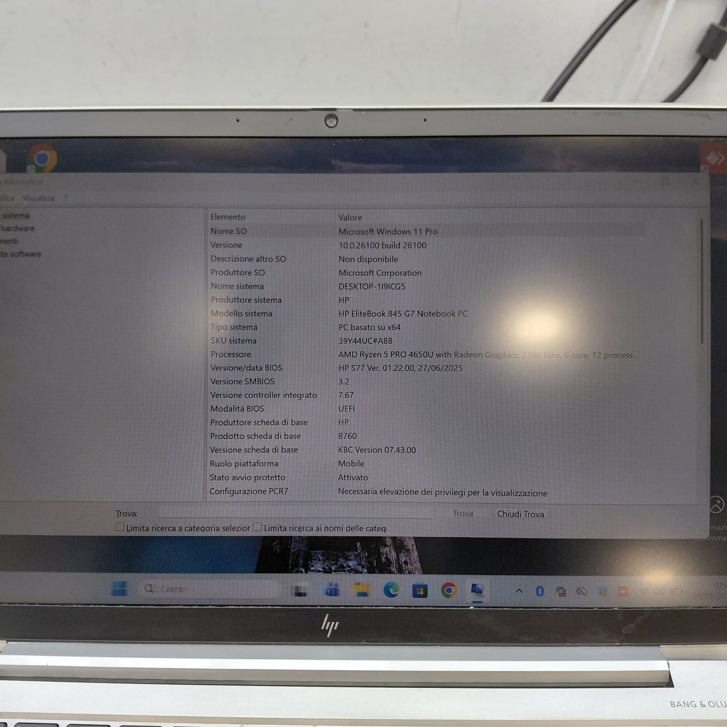 Notebook Pc Portatile hp 845 g7 14"ryzen5 pro 4650u Ram 16GB SSD 256GB Win11 Pro