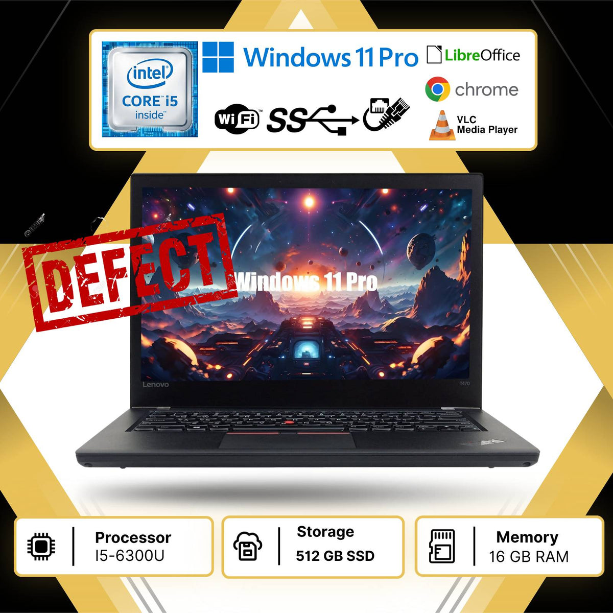LENOVO THINKPAD T470 – I5-6300U RAM 16GB SSD 512GB DISPLAY 14” WIN 11 RIPRISTINO