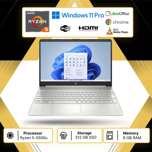 HP 15s-eq2xxx SILVER 15,6" AMD RYZEN 5 5500U RAM 8GB SSD 512 NVME W11P LIBRE USATO