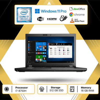 Notebook Pc Portatile Lenovo p52 15.6" I7-8750h Ram 16GB SSD 512GB Win11 P usato