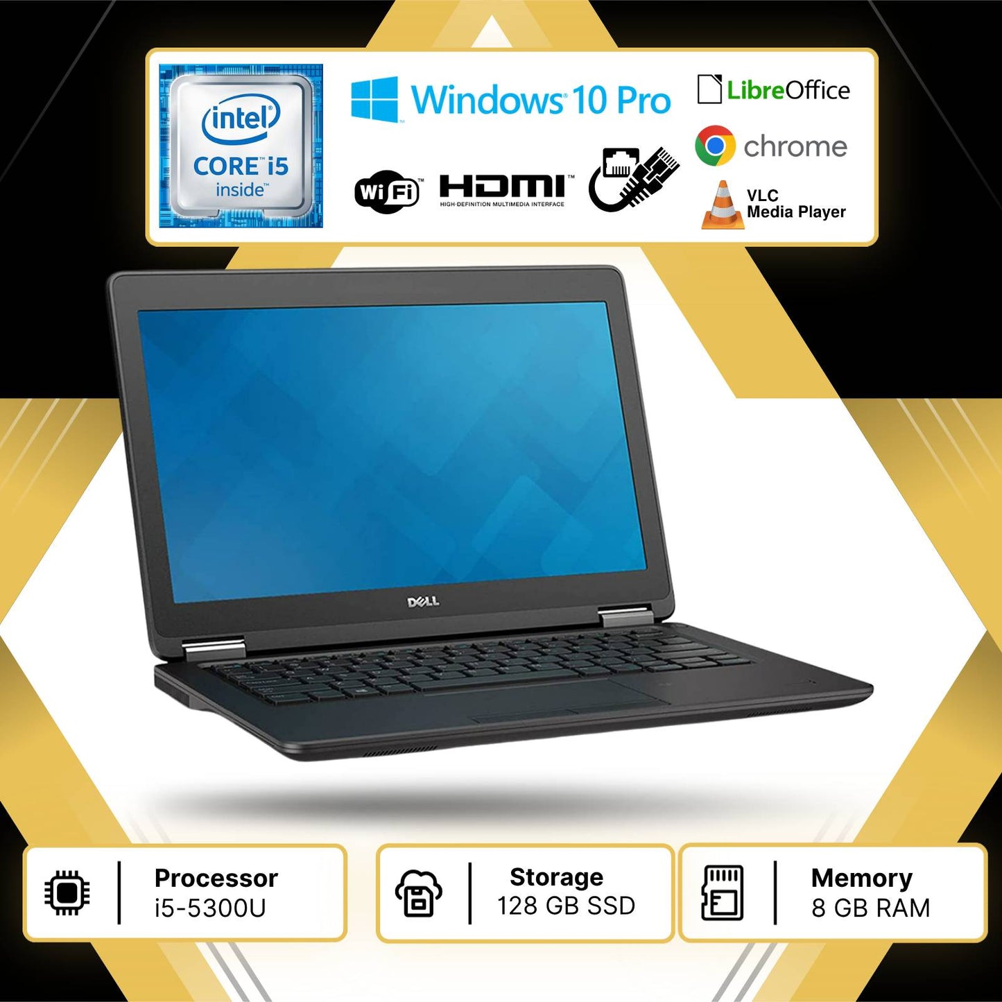DELL E7250 I5-5300 RAM 8GB;SSD 128GB DISPLAY 12" HD